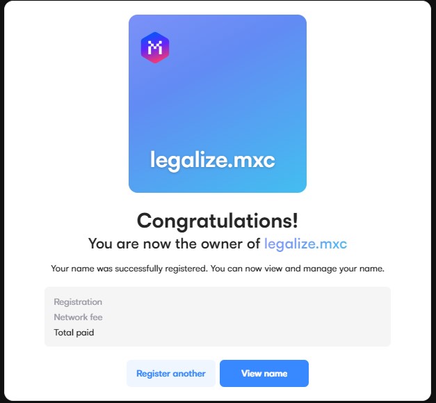 Successfully Registered your Moonchain Domain Name